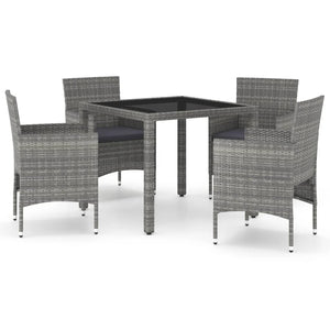 5-tlg. Garten-Essgruppe Poly Rattan und Hartglas Grau