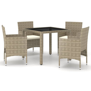 5-tlg. Garten-Essgruppe Poly Rattan und Hartglas Beige