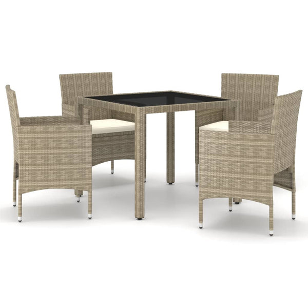 5-tlg. Garten-Essgruppe Poly Rattan und Hartglas Beige