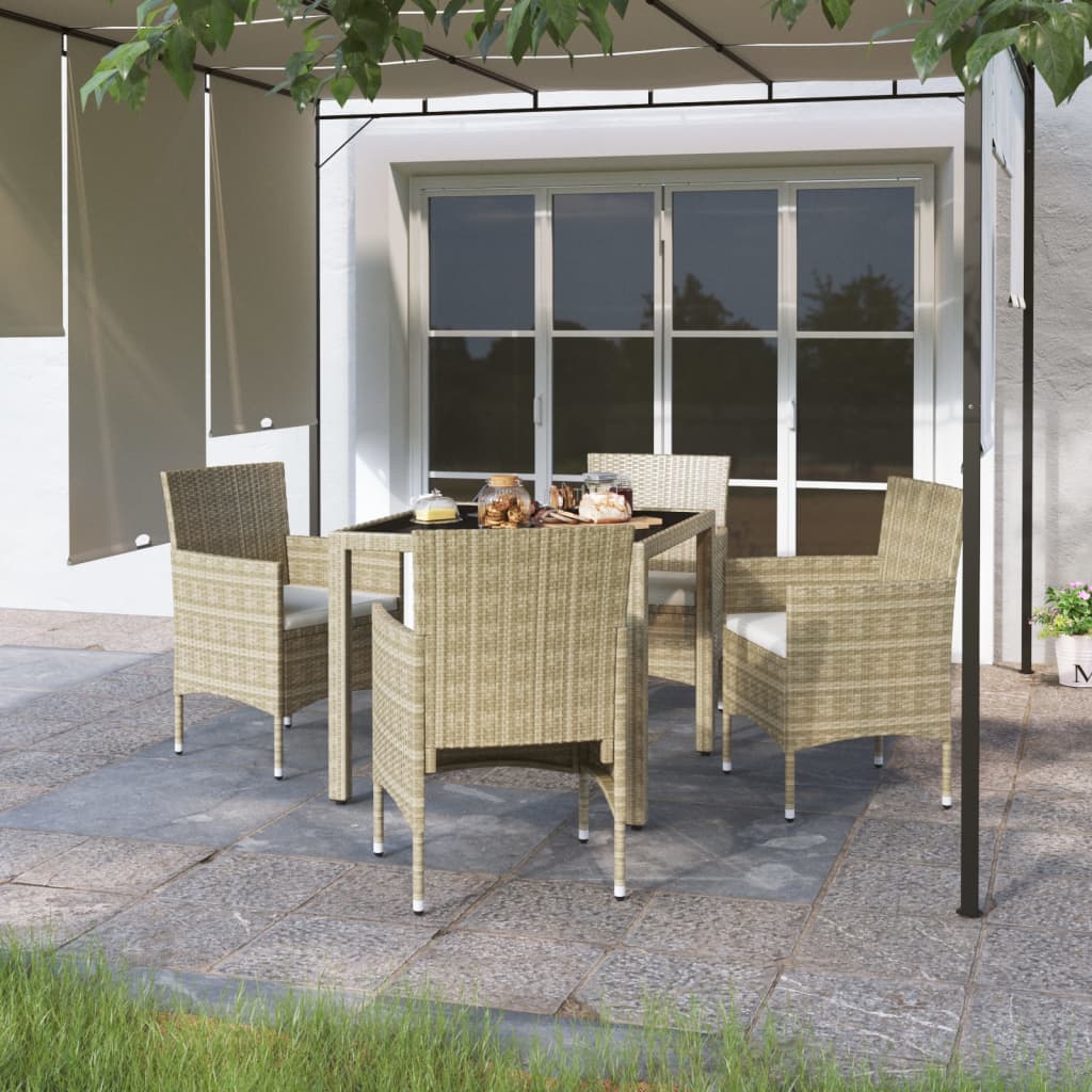 5-tlg. Garten-Essgruppe Poly Rattan und Hartglas Beige