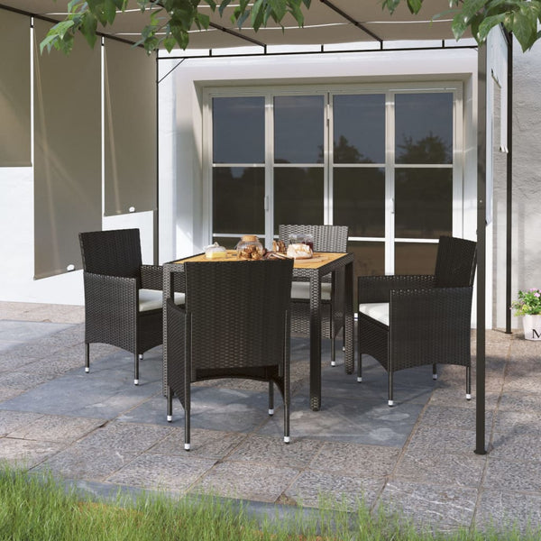 vidaXL Ensemble de salle à manger de jardin 5 pcs Résine tressée et bois d'acacia massif Noir