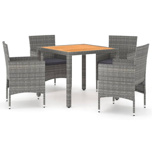 5-tlg. Garten-Essgruppe Poly Rattan & Massivholz Akazie Grau