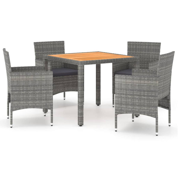 5-tlg. Garten-Essgruppe Poly Rattan & Massivholz Akazie Grau