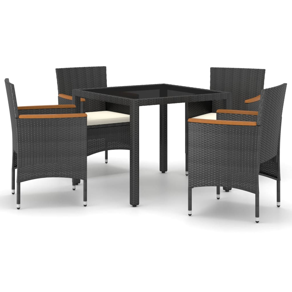 vidaXL Ensemble repas de jardin 5 pcs en résine tressée et verre trempé Noir