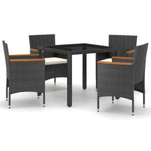 5-tlg. Garten-Essgruppe Poly Rattan und Hartglas Schwarz