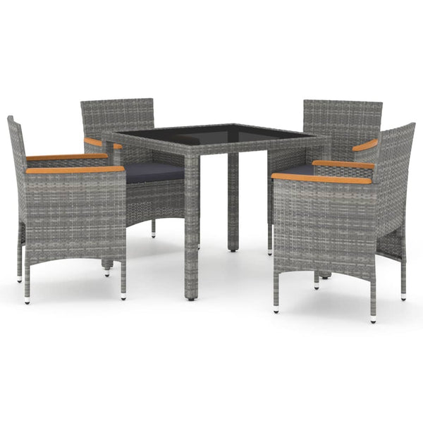 5-tlg. Garten-Essgruppe Poly Rattan und Hartglas Grau