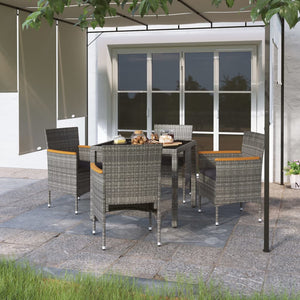 5-tlg. Garten-Essgruppe Poly Rattan und Hartglas Grau