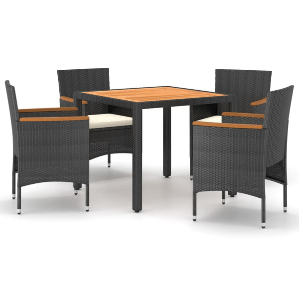 5-tlg. Garten-Essgruppe Poly Rattan & Massivholz Akazie Schwarz