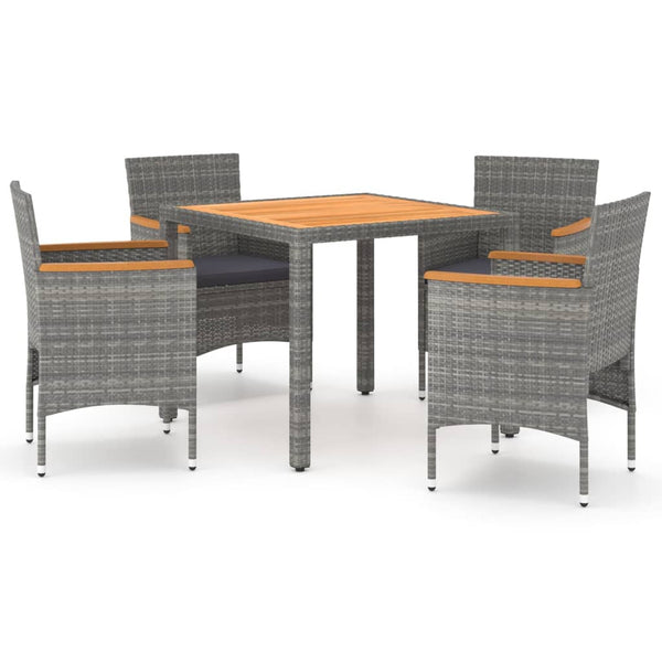 5-tlg. Garten-Essgruppe Poly Rattan & Massivholz Akazie Grau