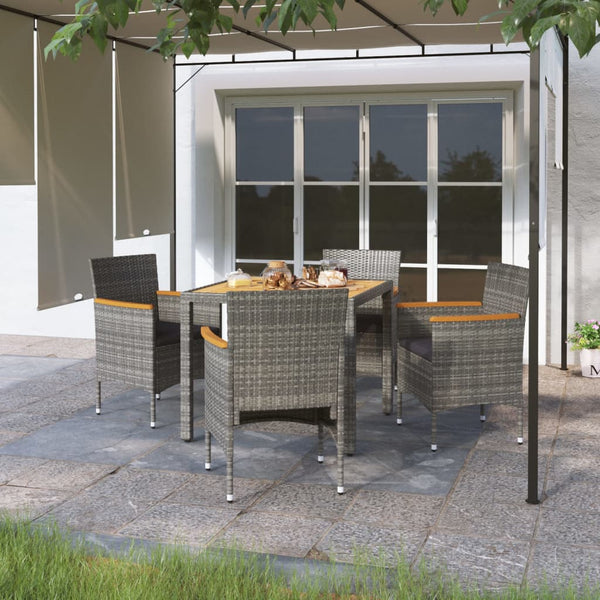 5-tlg. Garten-Essgruppe Poly Rattan & Massivholz Akazie Grau