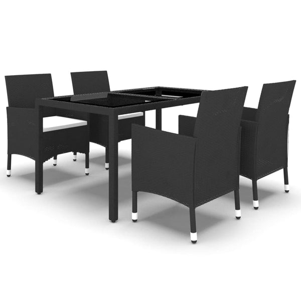 5-tlg. Garten-Essgruppe Poly Rattan und Hartglas Schwarz