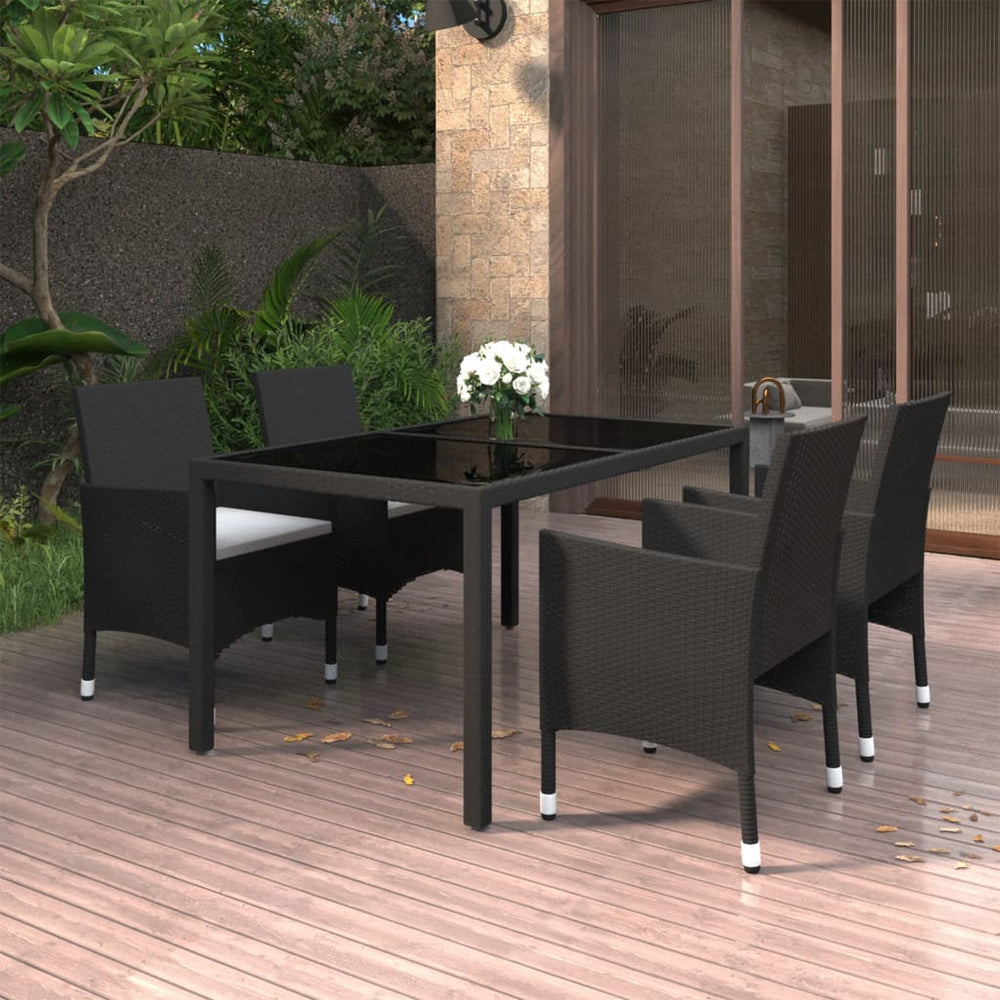 vidaXL Ensemble repas de jardin 5 pcs en résine tressée et verre trempé Noir