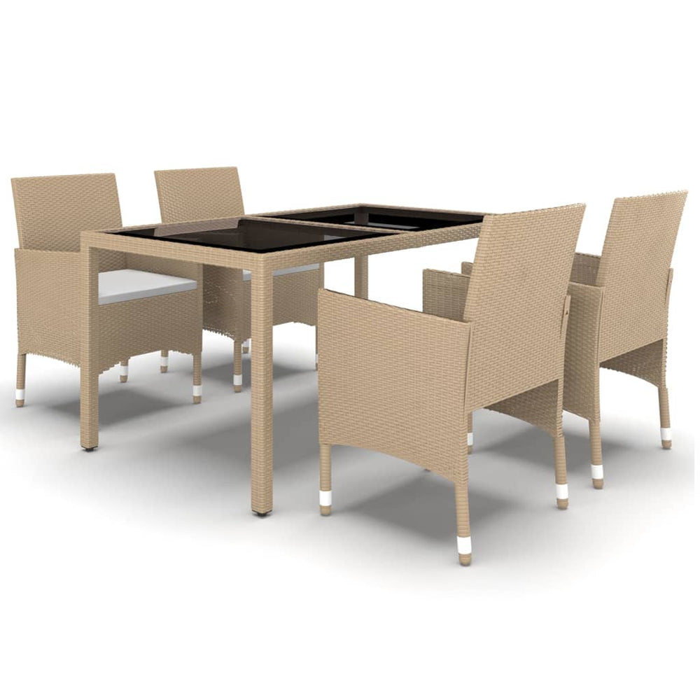 vidaXL Ensemble repas de jardin 5 pcs résine tressée et verre trempé Beige