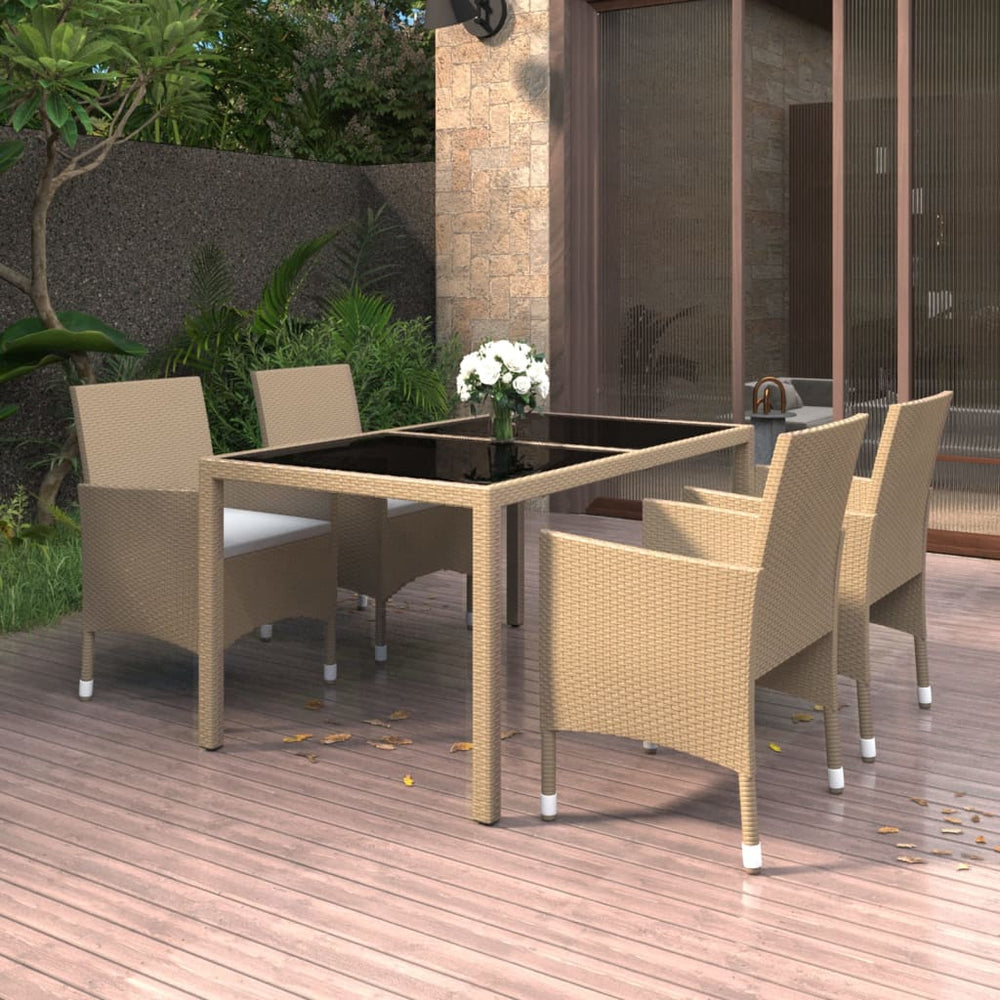 vidaXL Ensemble repas de jardin 5 pcs résine tressée et verre trempé Beige