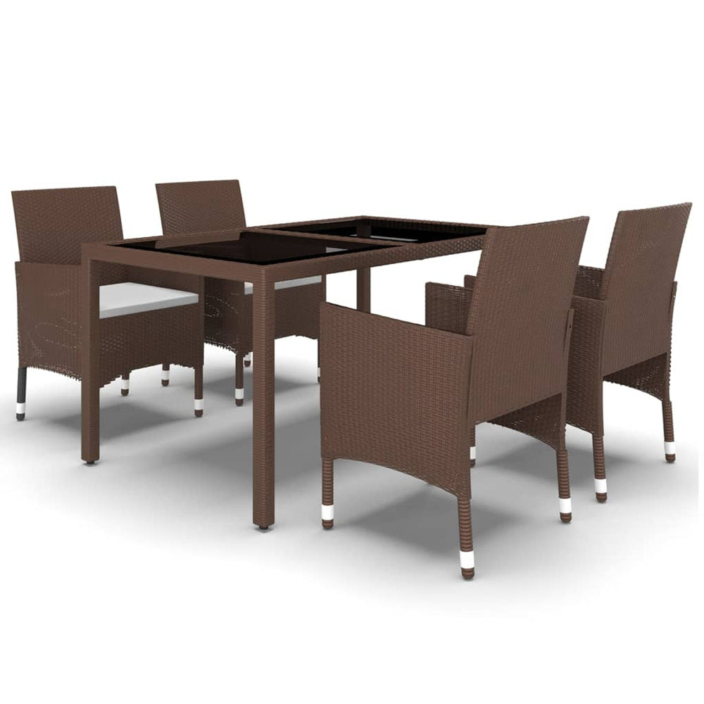 vidaXL Ensemble de salle à manger de jardin 5 pcs en résine tressée et verre trempé Marron