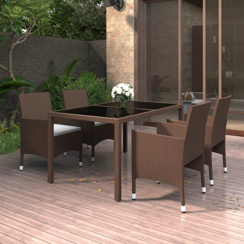 vidaXL Ensemble de salle à manger de jardin 5 pcs en résine tressée et verre trempé Marron
