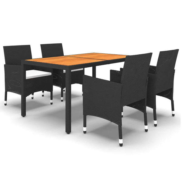 5-tlg. Garten-Essgruppe Poly Rattan Schwarz