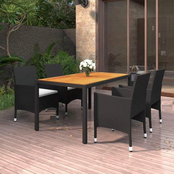 5-tlg. Garten-Essgruppe Poly Rattan Schwarz