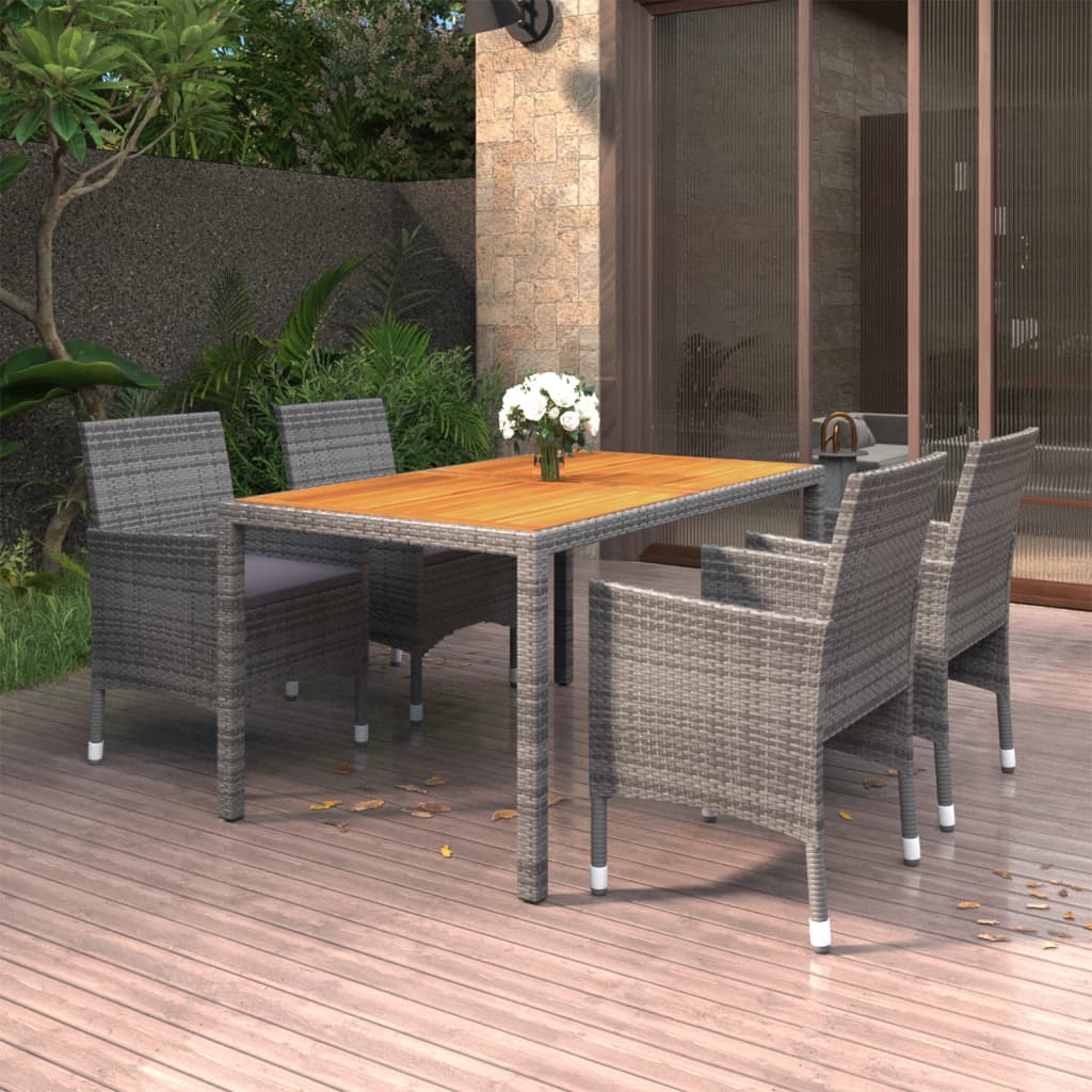 5-tlg. Garten-Essgruppe Poly Rattan Grau