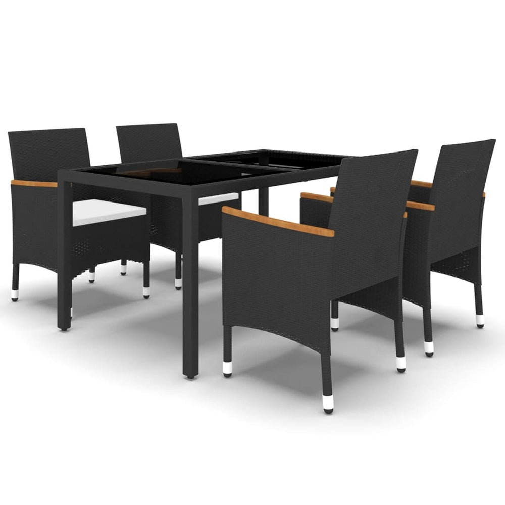 vidaXL Ensemble repas de jardin 5 pcs en résine tressée et verre trempé Noir