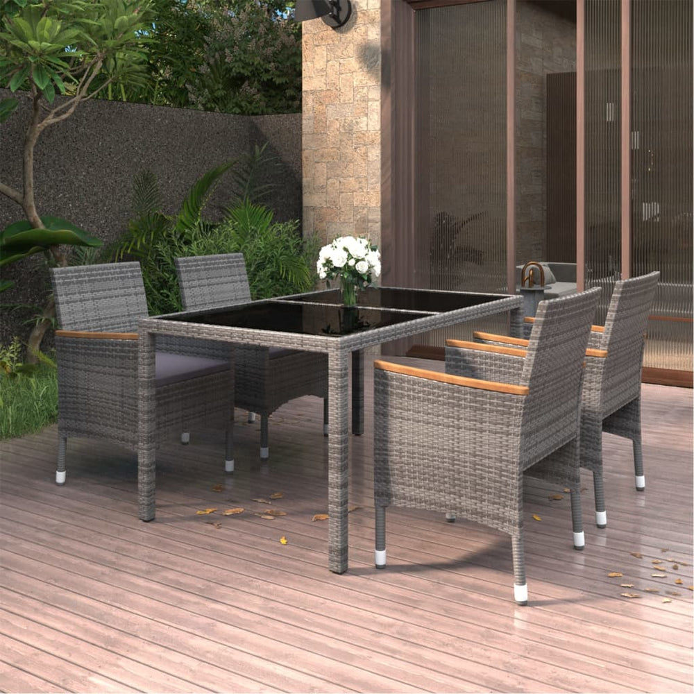 vidaXL Ensemble de salle à manger de jardin 5 pcs résine tressée et verre trempé gris