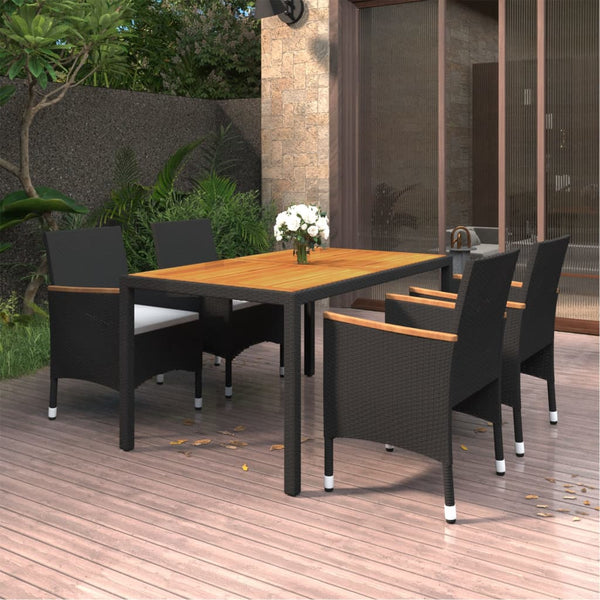 5-tlg. Garten-Essgruppe Poly Rattan Schwarz