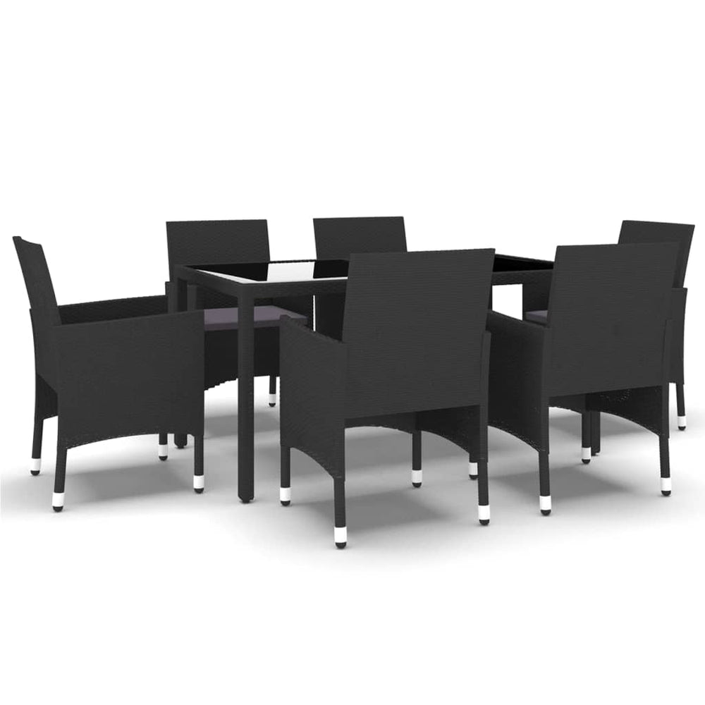 vidaXL Ensemble de salle à manger de jardin 7 pcs en résine tressée et verre trempé Noir