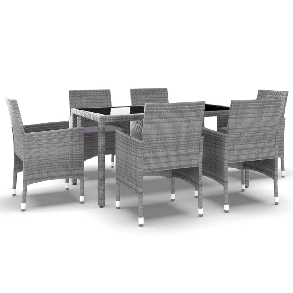 vidaXL Salon de jardin 7 pcs Résine tressée et verre trempé Gris
