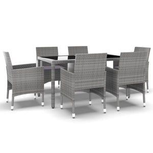 7-tlg. Garten-Essgruppe Poly Rattan und Hartglas Grau
