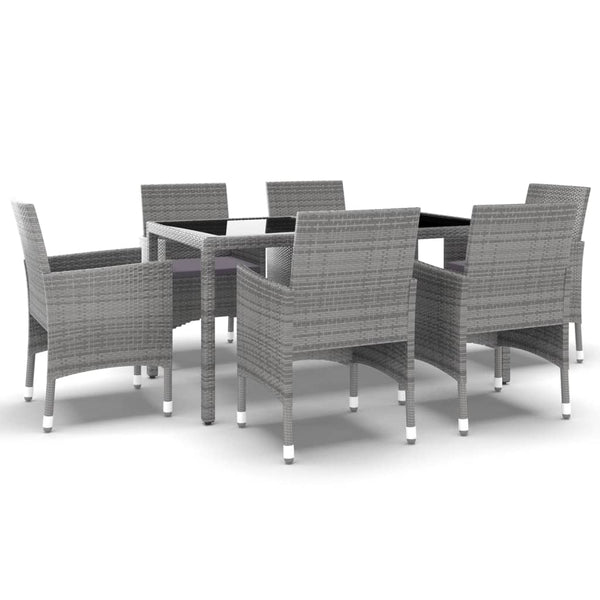 7-tlg. Garten-Essgruppe Poly Rattan und Hartglas Grau
