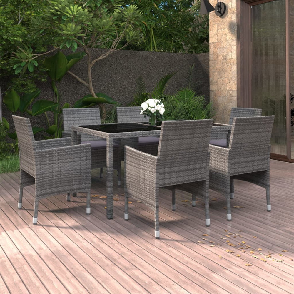 vidaXL Salon de jardin 7 pcs Résine tressée et verre trempé Gris