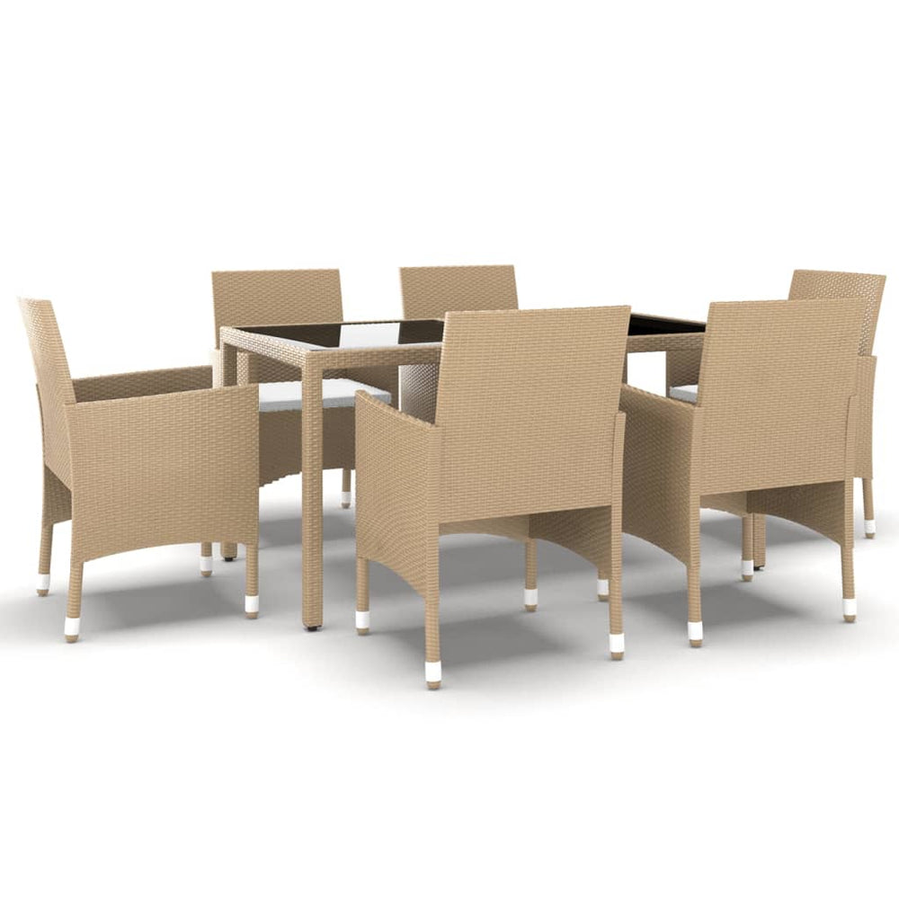 vidaXL Salon de jardin 7 pcs en résine tressée et verre trempé Beige