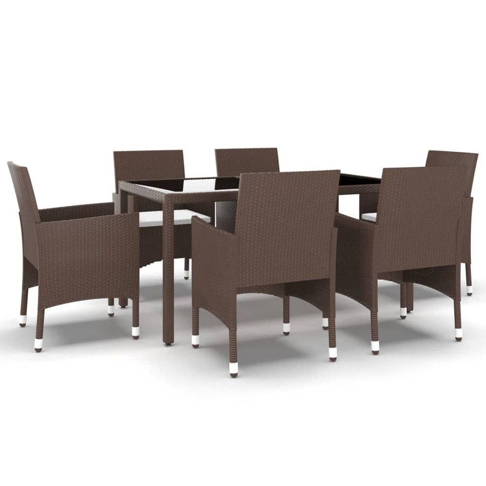 vidaXL Salon de jardin à dîner 7 pcs Résine tressée et verre trempé Marron