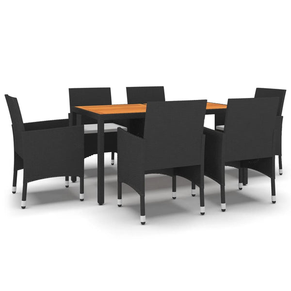7-tlg. Garten-Essgruppe Poly Rattan Schwarz