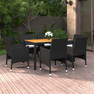 7-tlg. Garten-Essgruppe Poly Rattan Schwarz