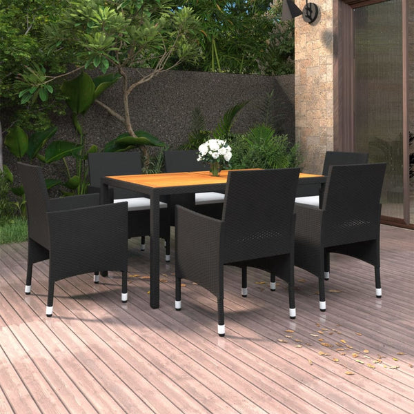 7-tlg. Garten-Essgruppe Poly Rattan Schwarz