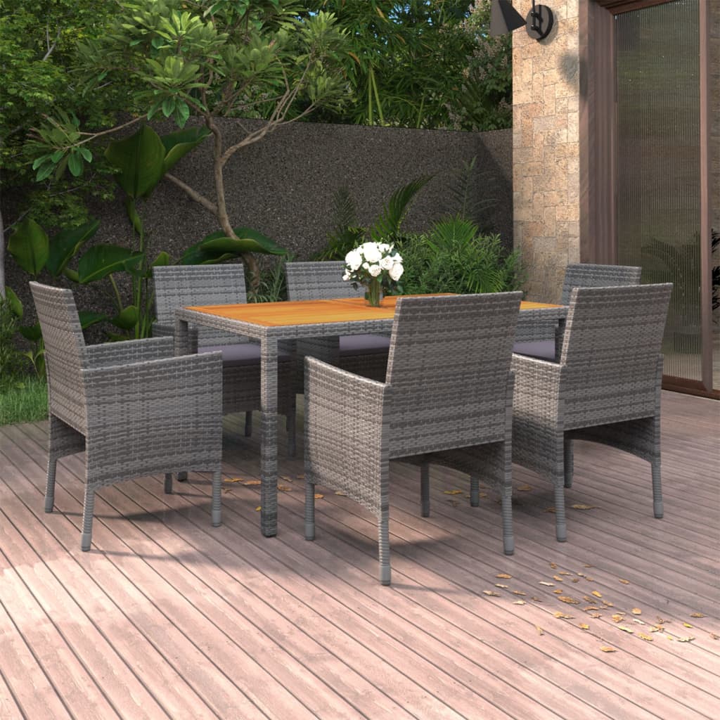 7-tlg. Garten-Essgruppe Poly Rattan Grau