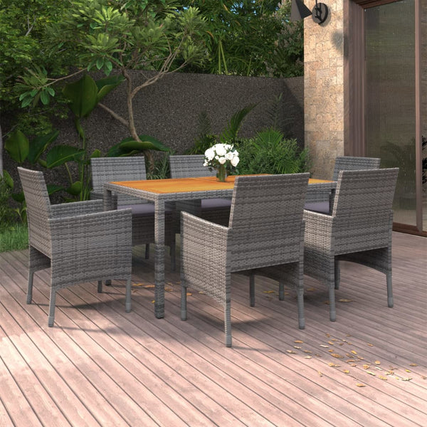 7-tlg. Garten-Essgruppe Poly Rattan Grau
