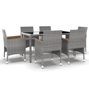 7-tlg. Garten-Essgruppe Poly Rattan und Hartglas Grau