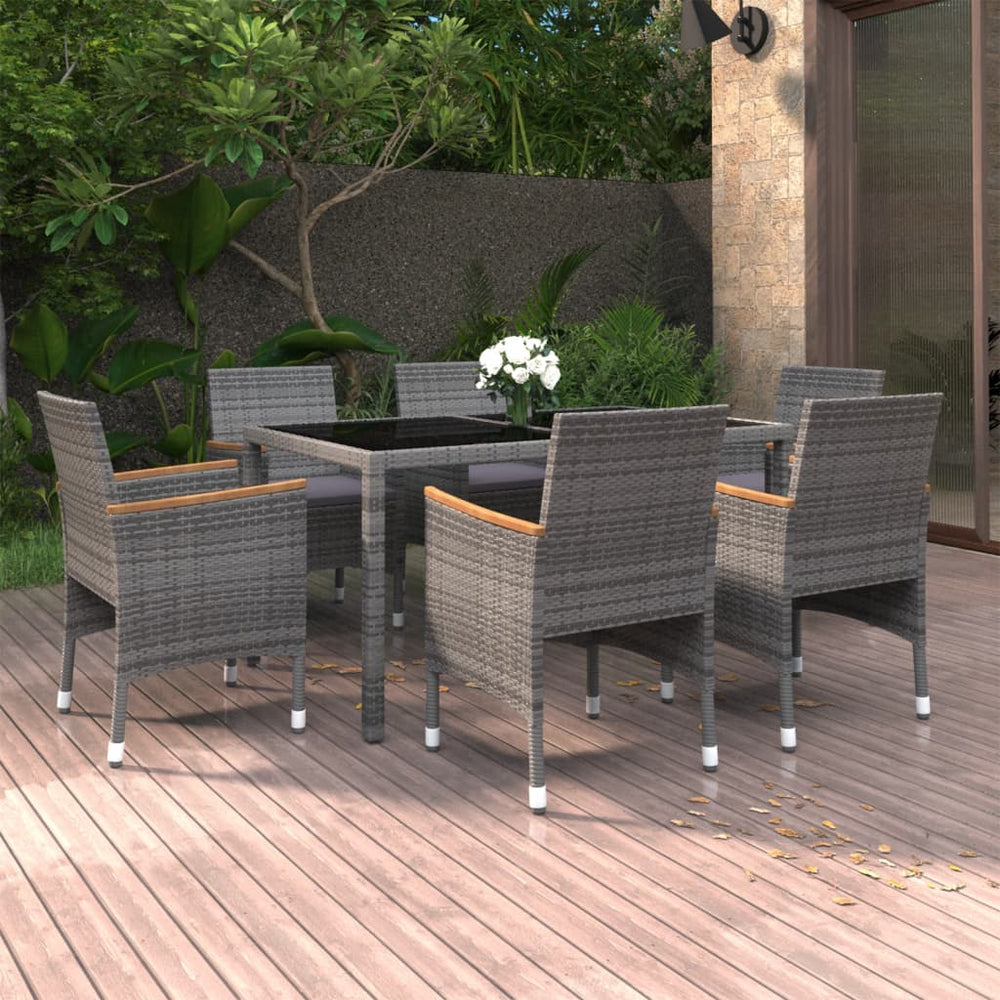 vidaXL Salon de jardin 7 pcs Résine tressée et verre trempé Gris