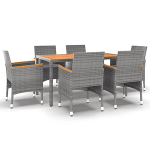 7-tlg. Garten-Essgruppe Poly Rattan Grau