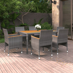 7-tlg. Garten-Essgruppe Poly Rattan Grau