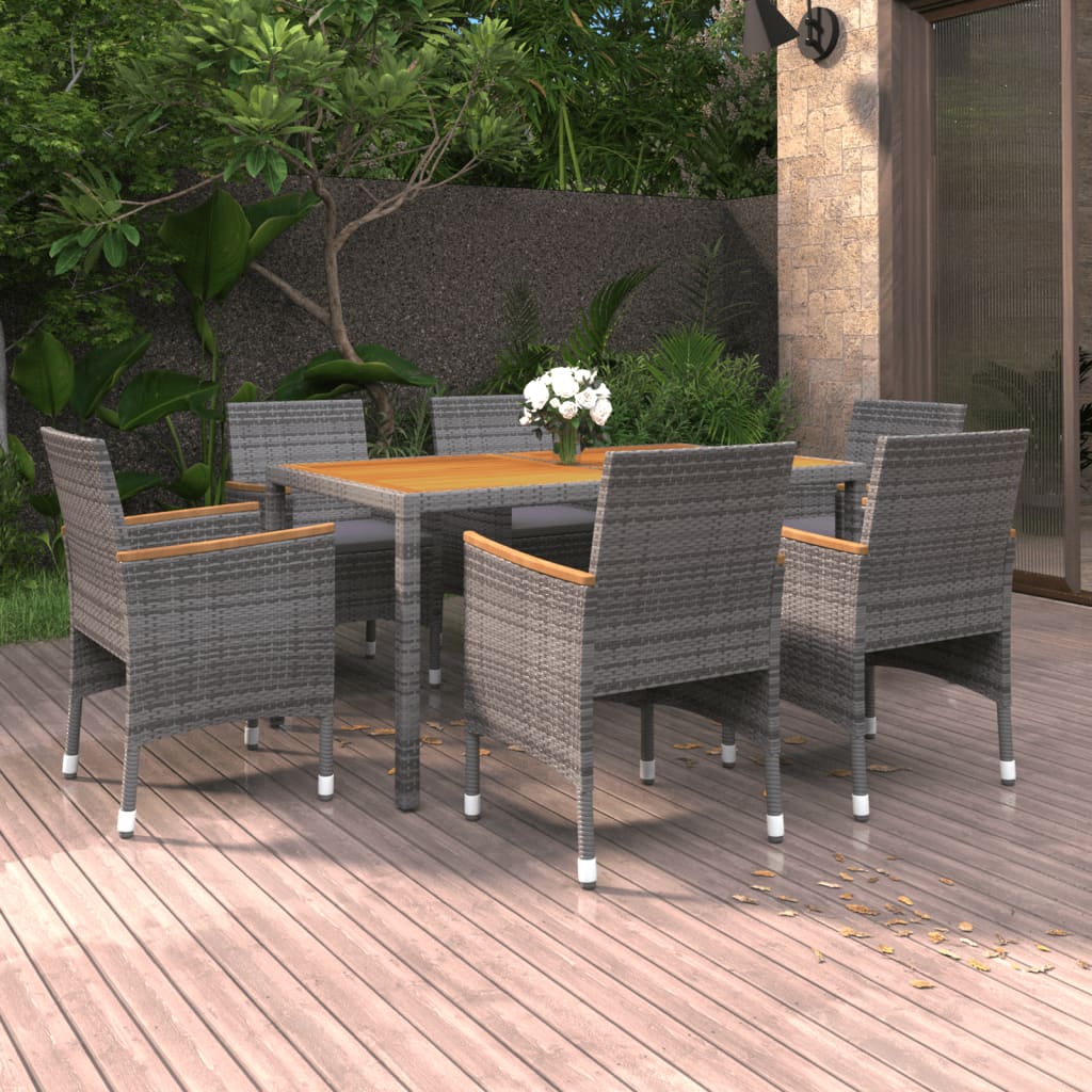 7-tlg. Garten-Essgruppe Poly Rattan Grau