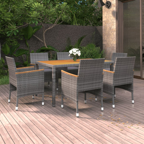 7-tlg. Garten-Essgruppe Poly Rattan Grau