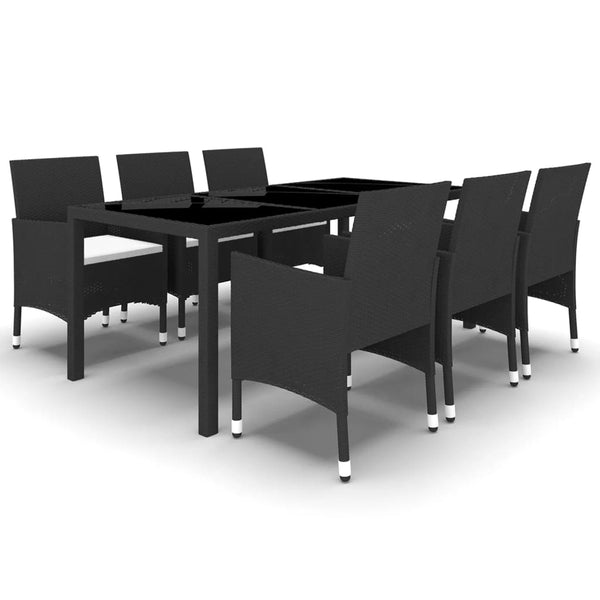 7-tlg. Garten-Essgruppe Poly Rattan und Hartglas Schwarz