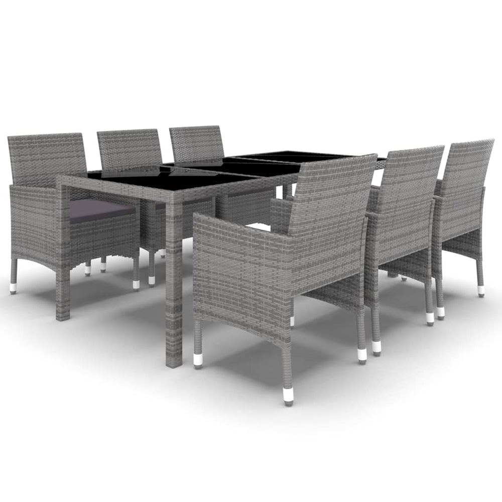 vidaXL Salon de jardin 7 pcs Résine tressée et verre trempé Gris