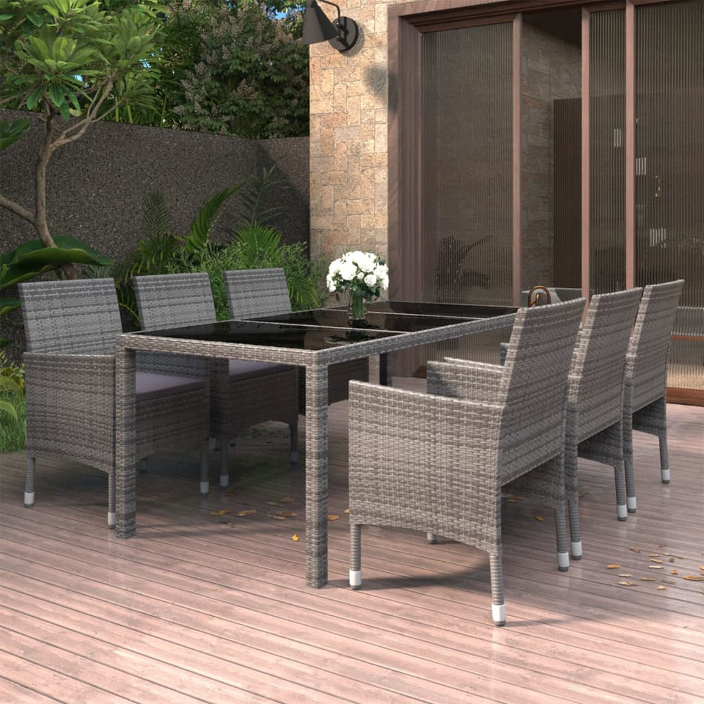 vidaXL Salon de jardin 7 pcs Résine tressée et verre trempé Gris