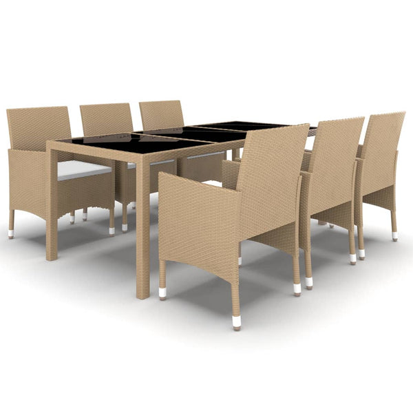 7-tlg. Garten-Essgruppe Poly Rattan und Hartglas Beige