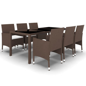 7-tlg. Garten-Essgruppe Poly Rattan und Hartglas Braun