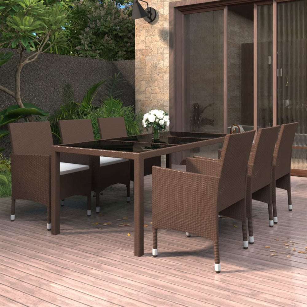 vidaXL Salon de jardin à dîner 7 pcs Résine tressée et verre trempé Marron